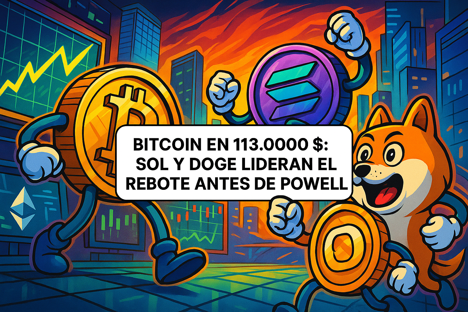 Bitcoin aguanta los 113.000 $ mientras SOL y DOGE lideran el rebote a la espera de Powell